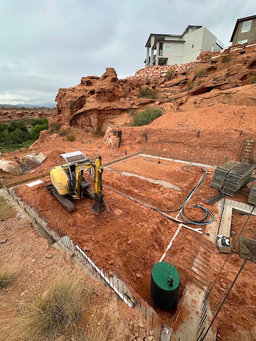 MBR Construction plumbing equipment on a new construction job site in Southern Utah